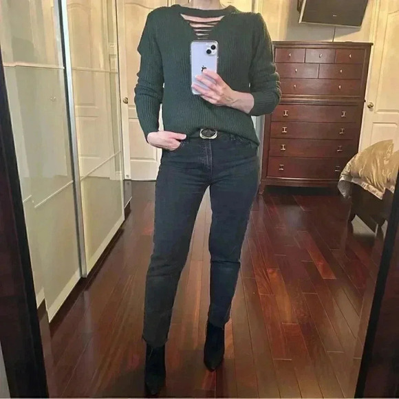 Devoted Sweater Lace Tie Front Keyhole Neckline High Low Hem Green Size Small - Picture 2 of 16